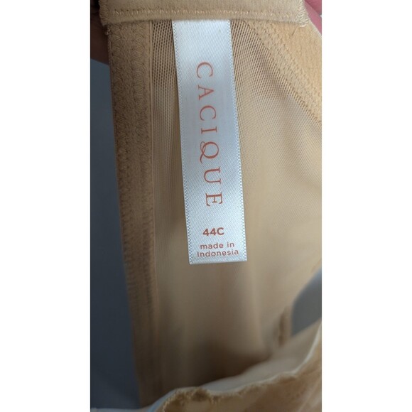 Cacique Bra 44C Beige Floral Modern Lace Unlined Covered Underwire Balconette - Picture 7 of 11